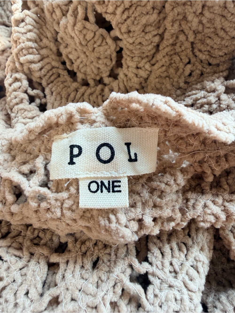 POL Taupe Chenille Crochet Open Front Cardigan One Size Boho Oversized - Picture 4 of 6